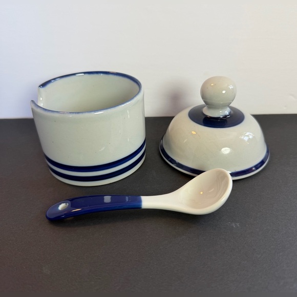 Vintage Dansk Blue Mist Jelly Jam Pot/Sugar Bowl with Lid & Spoon - Stoneware - Picture 4 of 6